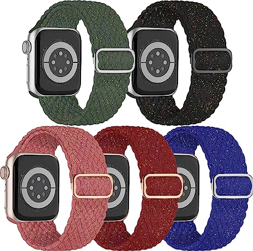 chinbersky 5 Pack Geflochtenes Solo Loop Armband Kompatibel mit Apple Watch Armband 38mm 40mm 41mm Männer Frauen, Dehnbarer Elastisch Sport Ersatzband für iWatch Series 8/7/6/5/4/3/2/1/SE von chinbersky