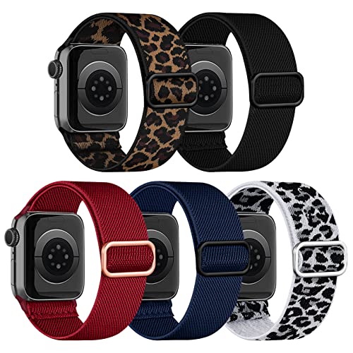 chinbersky 5 Pack Solo Loop Armband Kompatibel mit Apple Watch Armband 41mm 40mm 38mm,Verstellbares Dehnbare Nylon Geflochten Sport Ersatz Herren Damen Armband für iWatch Series 9/8/7/6/5/4/3/2/1/SE von chinbersky