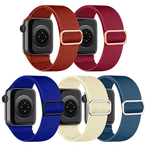 chinbersky 5 Pack Solo Loop Armband Kompatibel mit Apple Watch Armband 41mm 40mm 38mm,Verstellbares Dehnbare Nylon Geflochten Sport Ersatz Herren Damen Armband für iWatch Series 9/8/7/6/5/4/3/2/1/SE von chinbersky