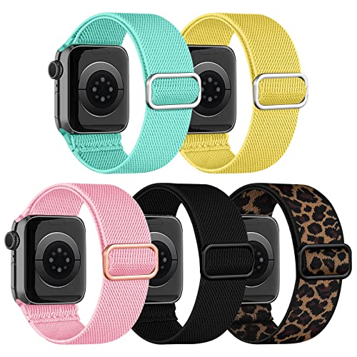 chinbersky 5 Pack Solo Loop Armband Kompatibel mit Apple Watch Armband 49mm 45mm 44mm 42mm,Verstellbare Dehnbare Nylon Stoff Sport Herren Damen band für iWatch Ultra Series 9/8/7/6/5/4/3/2/1/SE von chinbersky