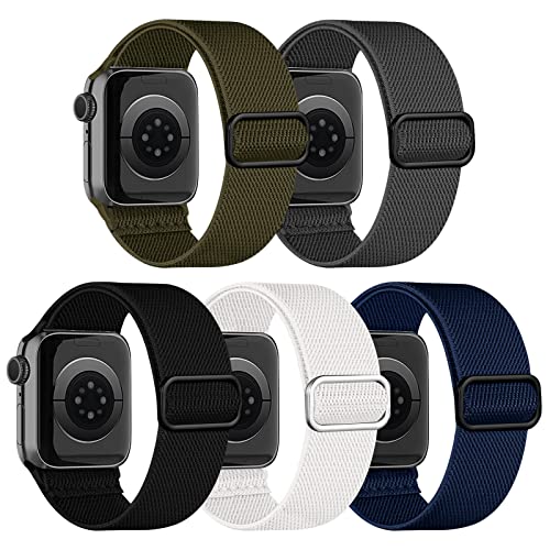 chinbersky 5 Pack Solo Loop Armband Kompatibel mit Apple Watch Armband 49mm 45mm 44mm 42mm,Verstellbare Dehnbare Nylon Stoff Sport Herren Damen band für iWatch Ultra Series 9/8/7/6/5/4/3/2/1/SE von chinbersky