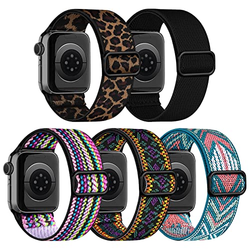chinbersky Ersatzarmband für Apple Watch, 49 mm, 45 mm, 44 mm, 42 mm, für Herren und Damen, verstellbar, Nylon, elastisch, Sport, für iWatch Ultra Serie 8/7/6/5/4/3/2/1/SE, 5 Stück von chinbersky