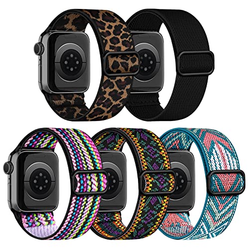 chinbersky 5 Pack Solo Loop Armband Kompatibel mit Apple Watch Armband 49mm 45mm 44mm 42mm,Verstellbare Dehnbare Nylon Stoff Sport Herren Damen band für iWatch Ultra Series 9/8/7/6/5/4/3/2/1/SE von chinbersky