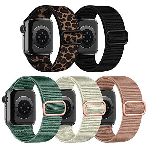 chinbersky 5 Pack Solo Loop Armband Kompatibel mit Apple Watch Armband 49mm 45mm 44mm 42mm,Verstellbare Dehnbare Nylon Stoff Sport Herren Damen band für iWatch Ultra Series 9/8/7/6/5/4/3/2/1/SE von chinbersky