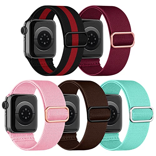 chinbersky 5 Pack Solo Loop Armband Kompatibel mit Apple Watch Armband 49mm 45mm 44mm 42mm,Verstellbare Dehnbare Nylon Stoff Sport Herren Damen band für iWatch Ultra Series 9/8/7/6/5/4/3/2/1/SE von chinbersky