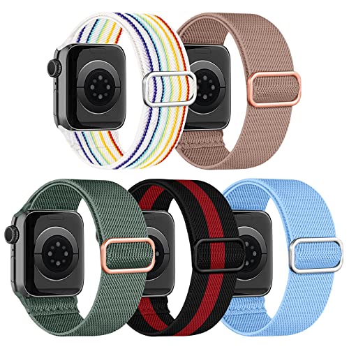 chinbersky 5 Pack Solo Loop Armband Kompatibel mit Apple Watch Armband 49mm 45mm 44mm 42mm,Verstellbare Dehnbare Nylon Stoff Sport Herren Damen band für iWatch Ultra Series 9/8/7/6/5/4/3/2/1/SE von chinbersky