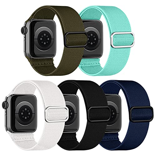 chinbersky 5 Pack Solo Loop Armband Kompatibel mit Apple Watch Armband 49mm 45mm 44mm 42mm,Verstellbare Dehnbare Nylon Stoff Sport Herren Damen band für iWatch Ultra Series 9/8/7/6/5/4/3/2/1/SE von chinbersky