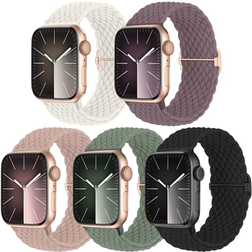 chinbersky 5 Stück Geflochtenes Armband Kompatibel mit Apple Watch Armband 38mm 40mm 41mm 42mm 44mm 45mm 49mm,Verstellbares Nylon Stoff Sport band für iWatch Ultra/Ultra 2 Series 9/8/7/6/5/4/3/2/1/SE von chinbersky