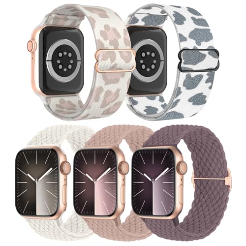 chinbersky 5 Stück Geflochtenes Armband Kompatibel mit Apple Watch Armband 38mm 40mm 41mm 42mm 44mm 45mm 49mm,Verstellbares Nylon Stoff Sport band für iWatch Ultra/Ultra 2 Series 9/8/7/6/5/4/3/2/1/SE von chinbersky