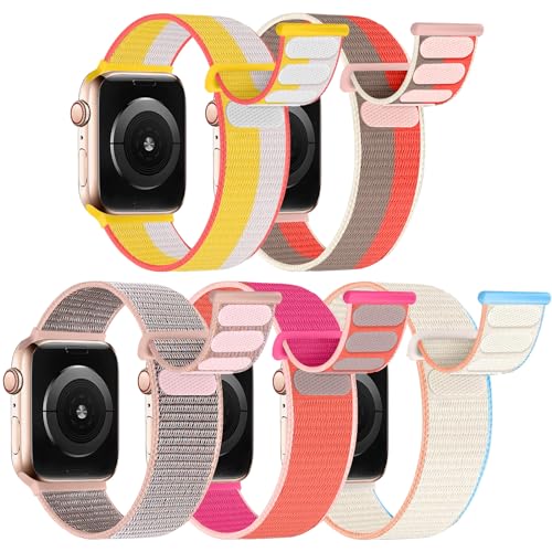 chinbersky 5 Stück Sport Loop Armband Kompatibel mit Apple Watch Armband 44mm 38mm 42mm 40mm 41mm 45mm 49mm,Verstellbares Nylon Textil Ersatz band für iWatch Ultra/Ultra 2 Series 9/8/7/6/5/4/3/2/1/SE von chinbersky