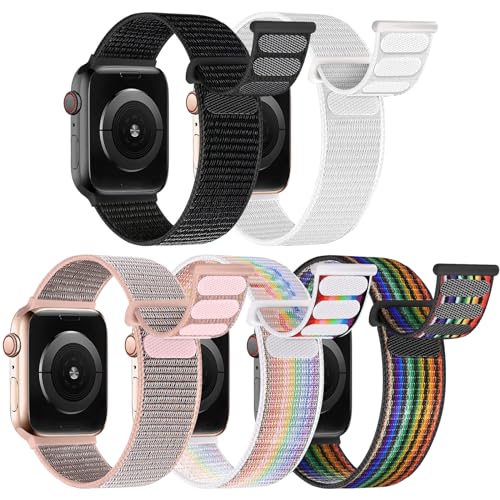 chinbersky 5 Stück Sport Loop Armband Kompatibel mit Apple Watch Armband 44mm 38mm 42mm 40mm 41mm 45mm 49mm,Verstellbares Nylon Textil Ersatz band für iWatch Ultra/Ultra 2 Series 9/8/7/6/5/4/3/2/1/SE von chinbersky