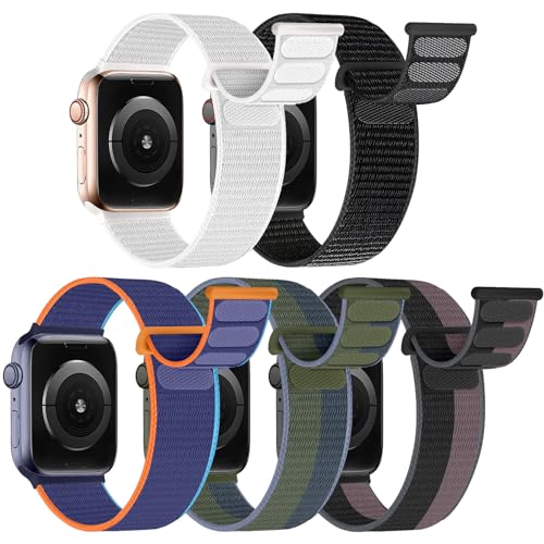 chinbersky 5 Stück Sport Loop Armband Kompatibel mit Apple Watch Armband 44mm 38mm 42mm 40mm 41mm 45mm 49mm,Verstellbares Nylon Textil Ersatz band für iWatch Ultra/Ultra 2 Series 9/8/7/6/5/4/3/2/1/SE von chinbersky