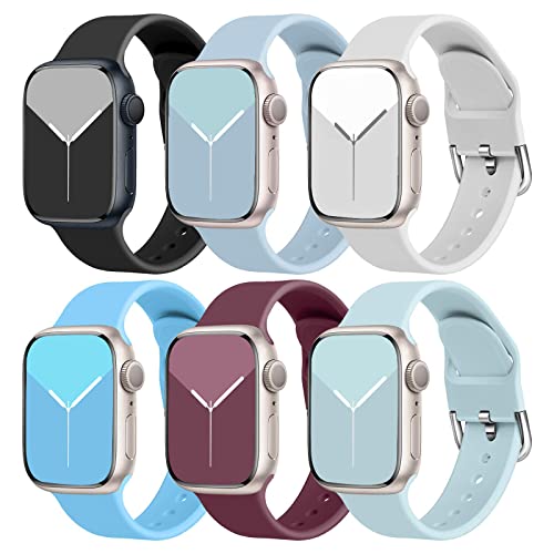 chinbersky 6 Stück Armbänder kompatibel mit Apple Watch Armband 38mm 40mm 41mm für Damen Herren,Weiche Silikon Sport Band Ersatz Armband für Apple Watch Series Ultra/8/7/SE/6/5/4/3/2/1 von chinbersky