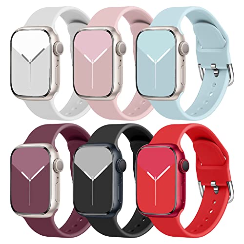 chinbersky 6 Stück Armbänder kompatibel mit Apple Watch Armband 49mm 45mm 44mm 42mm für Damen Herren,Weiche Silikon Sport Band Ersatz Armband für Apple Watch Series Ultra/8/7/SE/6/5/4/3/2/1 von chinbersky