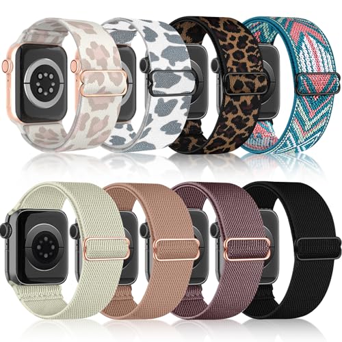 chinbersky 8 Stück Elastisches Nylon Loop Armband Kompatibel mit Apple Watch Armband 40mm 41mm 38mm,Stoff Verstellbares Dehnbare Sport Ersatzarmband für iWatch Ultra Series 10/9/8/7/6/5/4/3/2/1/SE von chinbersky