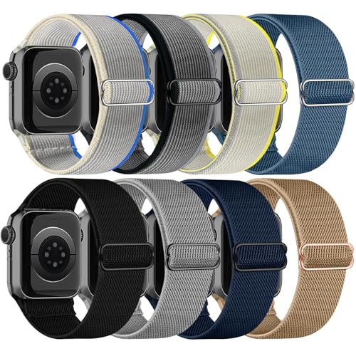 chinbersky 8 Stück Elastisches Nylon Loop Armband Kompatibel mit Apple Watch Armband 49mm 45mm 44mm 42mm 46mm,Stoff Verstellbares Dehnbare Ersatzband für iWatch Ultra Series 10/9/8/7/6/5/4/3/2/1/SE von chinbersky