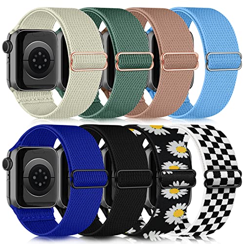 chinbersky 8 Stück Elastisches Nylon Loop Armband Kompatibel mit Apple Watch Armband 49mm 45mm 44mm 42mm 46mm,Stoff Verstellbares Dehnbare Ersatzband für iWatch Ultra Series 10/9/8/7/6/5/4/3/2/1/SE von chinbersky