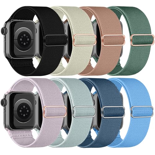chinbersky 8 Stück Elastisches Nylon Loop Armband Kompatibel mit Apple Watch Armband 49mm 45mm 44mm 42mm,Stoff Verstellbares Dehnbare Sport Ersatzarmband für iWatch Ultra Series 9/8/7/6/5/4/3/2/1/SE von chinbersky