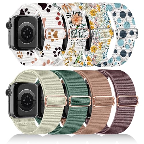 chinbersky 8 Stück Elastisches Nylon Loop Armband Kompatibel mit Apple Watch Armband 49mm 45mm 44mm 42mm 46mm,Stoff Verstellbares Dehnbare Ersatzband für iWatch Ultra Series 10/9/8/7/6/5/4/3/2/1/SE von chinbersky