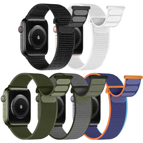 chinbersky Sport Loop Armband Kompatibel mit Apple Watch Armband 38mm 40mm 41mm,Verstellbares Nylon Textil Ersatz band für iWatch Series 9/8/7/6/5/4/3/2/1/SE, 5 Stück von chinbersky