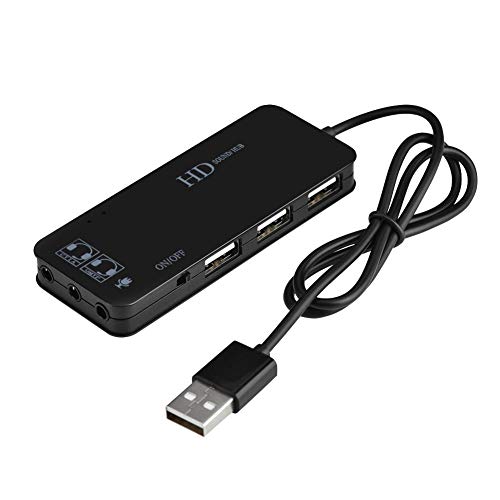 3 Port USB 2.0 Hub,USB Bus Powered,Tragbarer Multi Port USB 2.0 Splitter und Expander Hub,Kleiner Reise USB Hub,w/7.1CH Sound Adapter Multi Port Splitter(Schwarz) von ciciglow