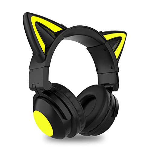 ciciglow Kopfhörer Bluetooth 5.0 + EDR, Stereo-Headset, kabellos, mit Katzenohr, mit Mikrofon, verstellbar, Akku 360 mAh, Wiedergabe von 7 Stunden, 7 Farben, LED, für Mädchen von ciciglow