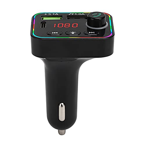 Bluetooth FM Transmitter, Auto MP3-Player Bluetooth V5.0 Autoradio Audio Adapter FM Transmitter Schnellladegerät Auto Musik Player FM Modulator mit Bunten LED von ciciglow