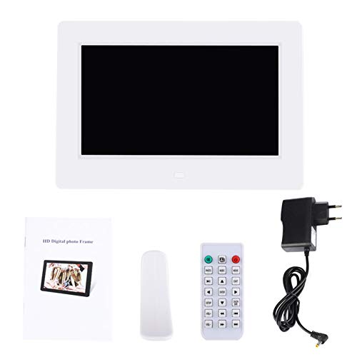 Digitaler Bilderrahme,7 Zoll 1024 * 600HD 16:9 Digitaler Bilderrahmen mit Fernbedienung,unterstützt Musik- und Videoplayer, Wecker, Kalender(Weiß) von ciciglow