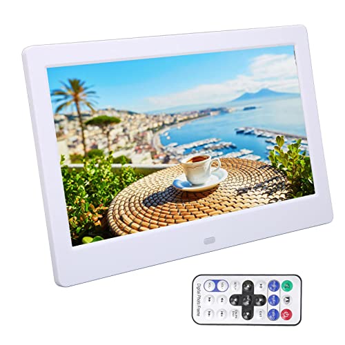 Digitaler Bilderrahmen,10.1 Zoll 1024 x 600 LCD Display Elektronischer Bilderrahmen mit Fernbedienung,Einstellbare Anzeigegeschwindigkeit,unterstützt Musik- und Videoplayer, Wecker, Kalender (Weiß) von ciciglow