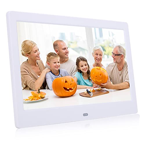 Digitaler Bilderrahmen 10 Zoll,1024 x 600 16:9 LED Display Elektronischer Bilderrahmen mit Fernbedienung,unterstützt Musik- und Videoplayer, Wecker, Kalender (Weiß, Europäische Vorschriften) von ciciglow