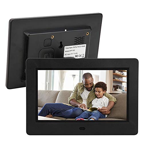 Digitaler Bilderrahmen 7 Zoll,800 * 480 HD 16:9 Bilderrahmen Digital mit Fernbedienung,unterstützt Musik- und Videoplayer, Wecker, Kalender (Schwarz) von ciciglow