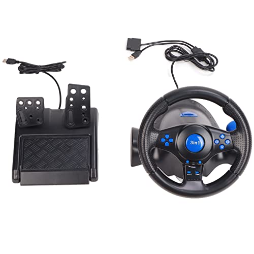 Gaming-Lenkrad mit Pedal, 180-Grad-Rotation Game Racing Wheel Multifunktionales 3-in-1 Driving Force Racing Wheel Kompatibel mit PS2, PS3, PC von ciciglow
