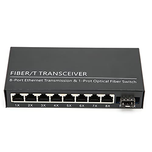 Gigabit Switch, 1,25 Gbit/s 1 Glasfaser 8-Port-Ethernet-Optischer Konverter 10/100/1000M Singlemode Dual Fiber Adaptiver Gigabit-Konverter für die Signalumwandlung von ciciglow