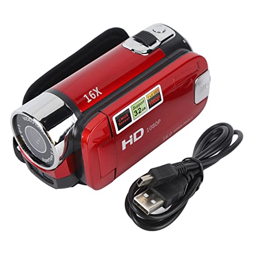 Hand-Camcorder, 1080P, 16 MP, DV-Videokamera mit 16-fachem Digitalzoom mit 6,9 cm (2,7 Zoll) großem TFT-Display und USB-Kabel (rot) von ciciglow