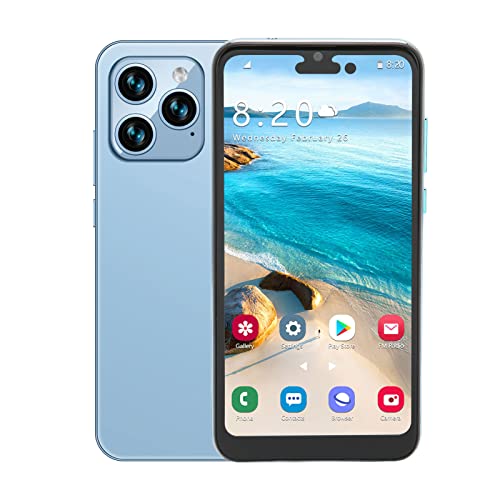 I14pro Max Smartphone, 6,1-Zoll-IPS-HD-Bildschirm, 4G-Netzwerk-Handy, 3 GB RAM, 64 GB ROM, 4000-mAh-Akku, Mobiltelefon, Entsperrtes Gesicht, GPS, Dual-SIM, 16-Megapixel-Rückfahrkamera +(Blau) von ciciglow