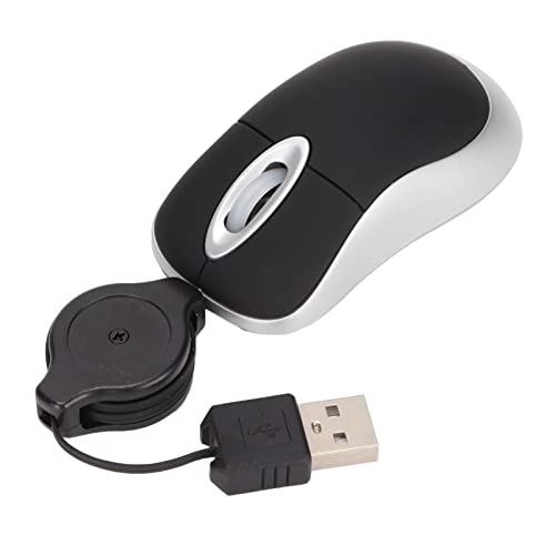 Kabelgebundene USB--Maus, 68 cm Einziehbares Kabel, Tragbare Maus für Computer und Laptops, Kompakte Reisemaus, Verstellbare Kabelmaus von ciciglow