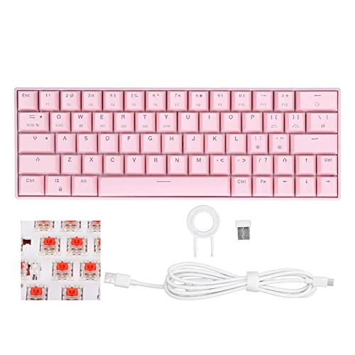 Kabellose Mechanische Gaming-Tastatur, Pink, 64 Tasten, Kabellose RGB-Hintergrundbeleuchtung, Mechanische Tastatur, 3 Modi, 2,4 G/BT 3.0, 5.0/Typ C, Kabelgebundene Gaming-Tastatur(Roter Schalter) von ciciglow