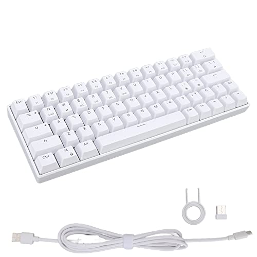 Kabellose Mechanische Gaming-Tastatur, Weiß 64 Tasten Kabellose Mechanische Tastatur 3 Modi 2.4G/BT 3.0, 5.0/Typ C Kabelgebundene Gaming-Tastatur Monochromatisches Weißes Licht(Roter Schalter) von ciciglow