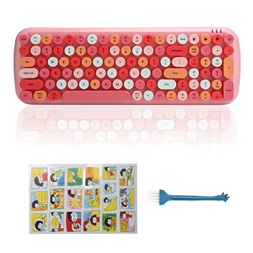 Kabellose Tastatur, Candy-BT Bluetooth 5.1 Multi-Device-Tastatur Retro Runde Tastenkappen Tastatur Geräuscharme Kabellose Tastatur mit 100 Tasten für Laptop, Handy, Tablet(Rosa gemischte Farbe) von ciciglow
