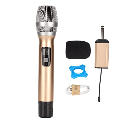 Kabelloses Mikrofon, Kabelloses Handmikrofon mit Nierencharakteristik 1 Tow 1 Metall-U-Band FM-Karaoke-Mikrofon für Zuhause KTV Singing Stage Gold von ciciglow