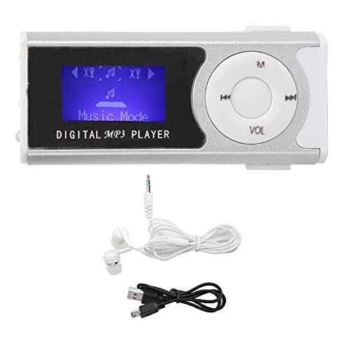 MP3-Player, Tragbarer MP3-Musik-Player-Set Unterstützt eine 16-GB-Speicherkarte mit LED-Taschenlampen-Kopfhörer und USB-Kabel-Backclip-Design(Silber) von ciciglow