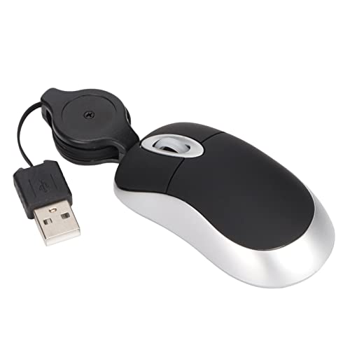 Maus, Kabelgebundene Kleine Maus, Tragbar mit Einziehbarem Kabel, Reise-USB-Maus für Computer und Laptops, Plug-and-Play, Schwarz von ciciglow