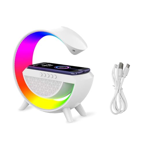 Nachtlicht-Bluetooth-Lautsprecher, 15 W Kabelloses Ladegerät, Dimmbare Mehrfarbige Nachttischlampe, Kabelloser Lautsprecher mit Lichtern, Unterstützt FM-USB-Speicherkarte, von ciciglow