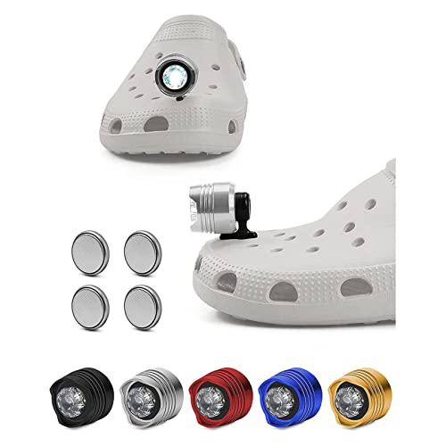 Scheinwerfer für Crocs, 2-teilige Taschenlampen-Befestigung für Crocs, Wasserdichtes Charm-Zubehör für Kinder und Erwachsene, LED-Taschenlampen für Outdoor-Camping und Wandern (Silber) von ciciglow