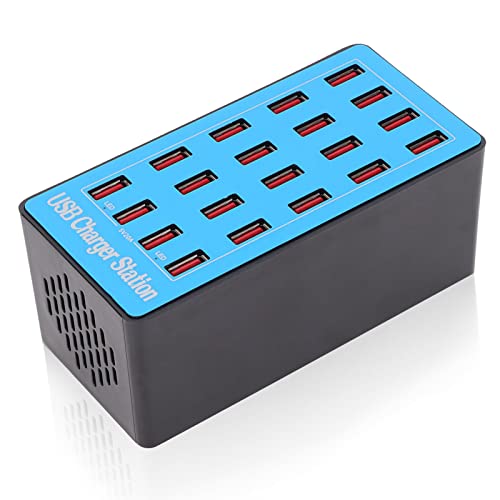 USB-Ladegerät, 5 V 20 A 100 W 20 Anschlüsse USB-Hub-Ladestation USB-Schnellladegerät mit 50-Grad-Lüfter für Telefon-Tablet von ciciglow