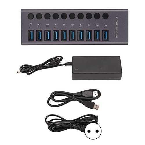 ciciglow 10-Port-USB3.0-Hub, Tragbarer Daten-Hub-Treiber, Kostenloser Lade-Hub USB für Windows-Serie, für Betriebssysteme, für Linux und Andere Betriebssysteme von ciciglow