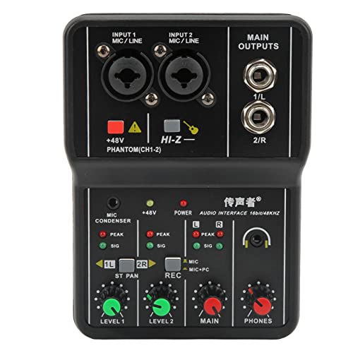 ciciglow Audio-Mixer, 2-Kanal-Kompaktmixer mit Studio, USB-Sound-Mischpult für Musikaufnahmen, 48-V-Phantomspeisung, DJ-Sound-Controller für Computer von ciciglow