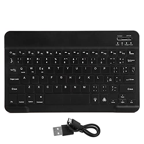ciciglow Bluetooth-Tastatur, 10-Zoll-Ultra-Slim-Wireless-Bluetooth-Tastatur mit Quadratischer Tastenkappe mit RGB-Hintergrundbeleuchtung für Smartphones, Tablets(Schwarzes Spanisch) von ciciglow