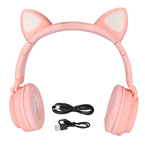 ciciglow Cat Ear PC-Gaming-Headset, LX-028 Kabelloser Gaming-Kopfhörer, LED-Licht, Tiefer Bass, Faltbarer Kopfbügelkopfhörer mit Weichen Ohrenschützern(Rosa) von ciciglow