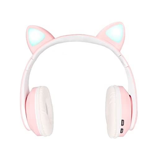 ciciglow Cat Ear PC-Gaming-Headset, LX‑B39A Kabelloser Gaming-Kopfhörer Leuchtender LED-Kopfhörer mit Hellem, Tiefem Bass und Faltbarem Bügel und Weichen Ohrenschützern(Rosa) von ciciglow